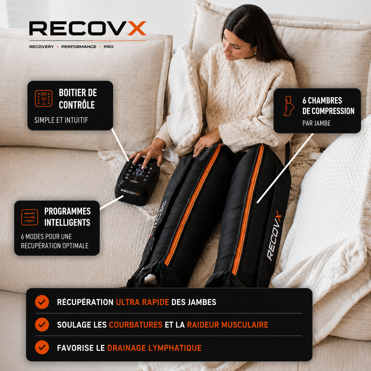 Visuel RECOVX pressothérapie récupération sportive