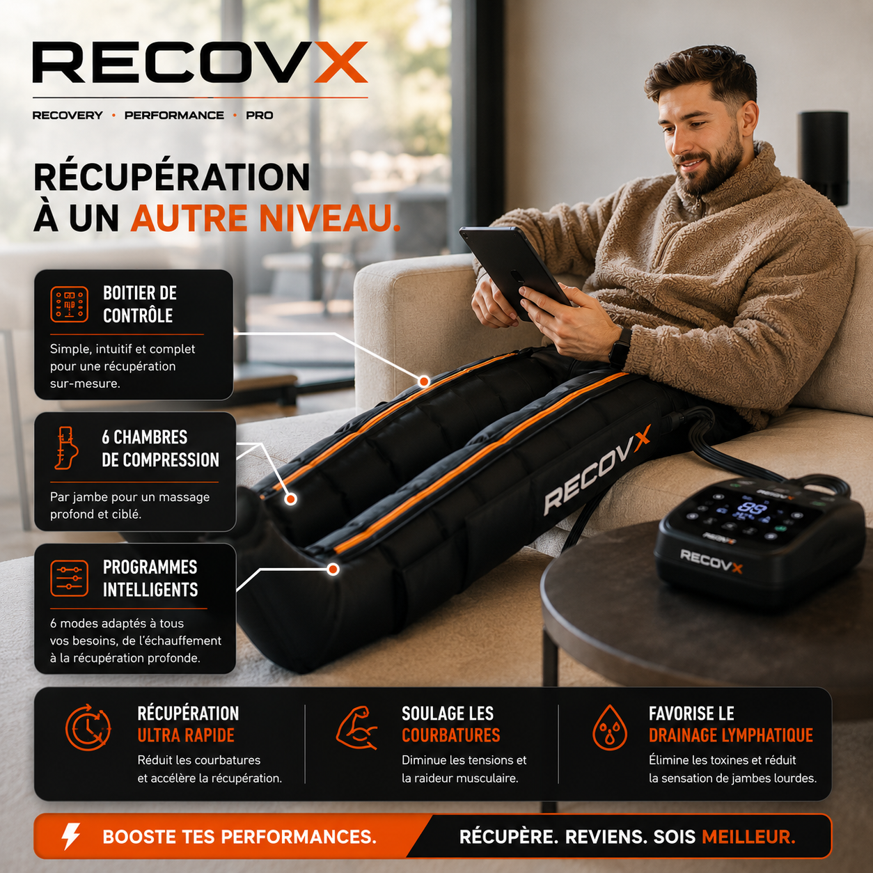 Visuel RECOVX pressothérapie récupération sportive